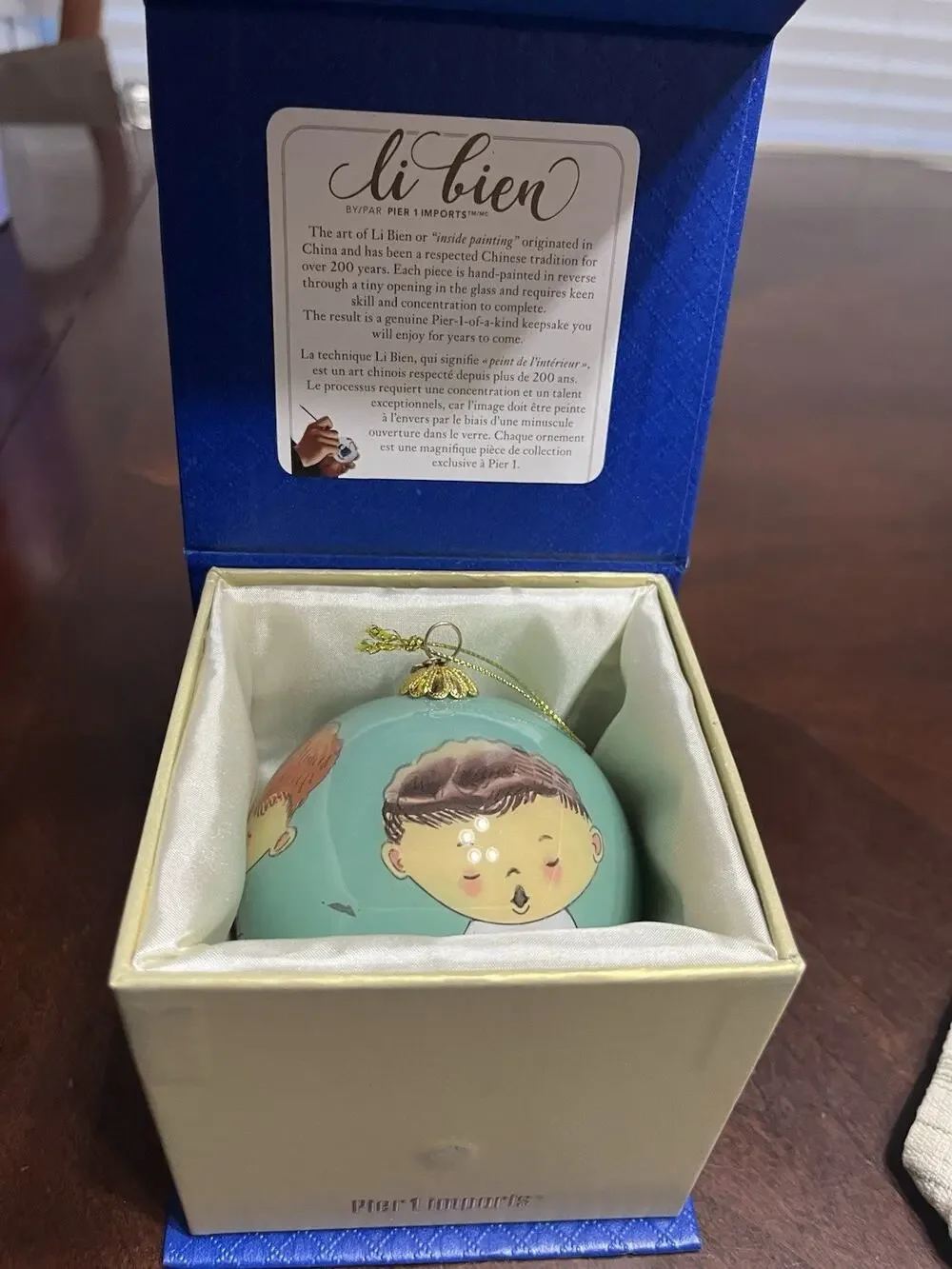 Pier 1 Li Bien 2018 Choir boyGlass Christmas Ornament Hand Painted Reverse Paint